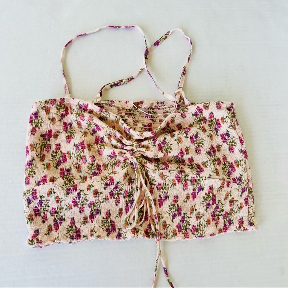 Free People Initimately Ruched Cami Floral Crop Top Women Size: Small - Picture 2 of 4